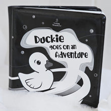 Load image into Gallery viewer, Duckie Goes On An Adventure Black and White Bath Book
