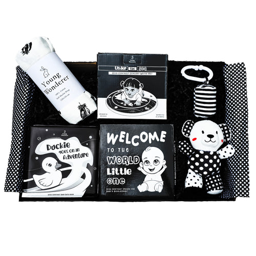 black and white baby gift, black and white baby gift box, black and white baby gift set, high contrast baby gift set, high contrast baby gift, baby shower gift box, baby shower gift, baby shower gift set, baby gifts, baby gift box, newborn gift box, newborn gift set, newborn gift, high contrast gift, baby shower gift idea, new baby gift, black and white baby toys, high contrast baby toys, gender neutral baby gift, unisex baby gift box, unisex baby gift, unisex baby shower gift,